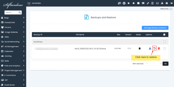 Restore Backup Button